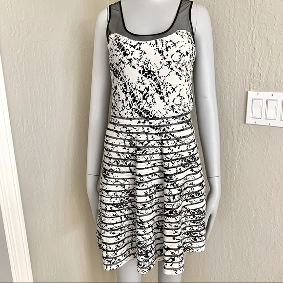 NWT PARKER Silk Blacksplatter Fit & Flare Dress Sleeveless Abstract Pattern M - Picture 2 of 16